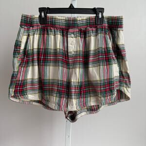 Aerie Shorts Size L White Multi-color Plaid‎